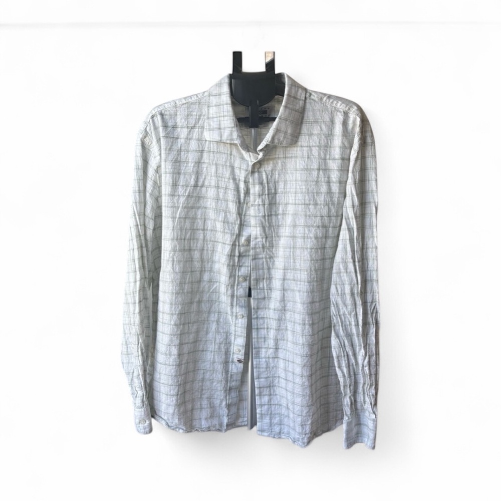 Joseph Abboud Light Gray Plaid Button Down Shirt XXL